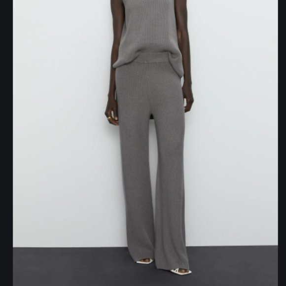 Zara Pants - Zara Knit Wide Leg High Rise Pants Gray Sz Small